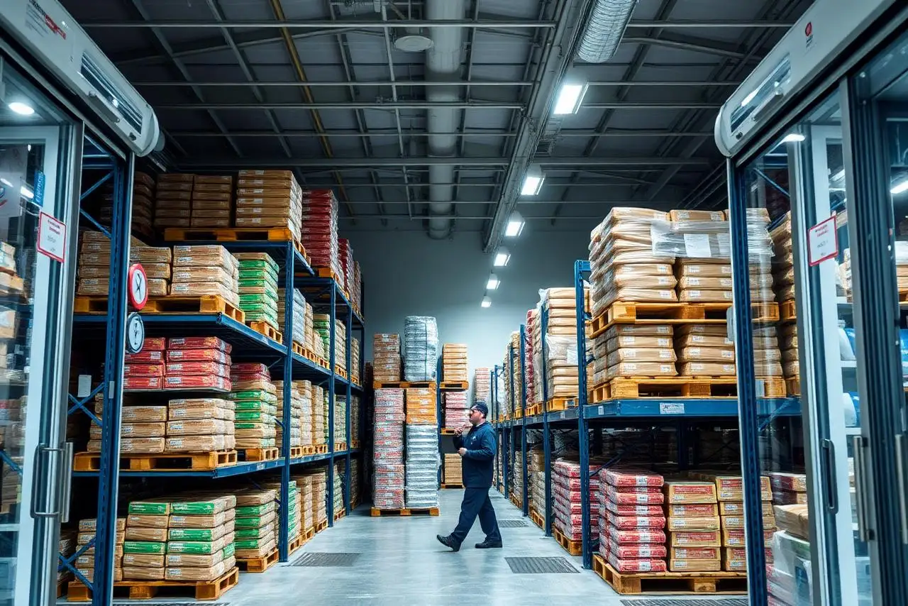 Temperature-controlled warehouse storage for perishable and frozen goods